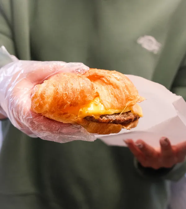 Sausage, egg, and cheese croissant breakfast sandwich